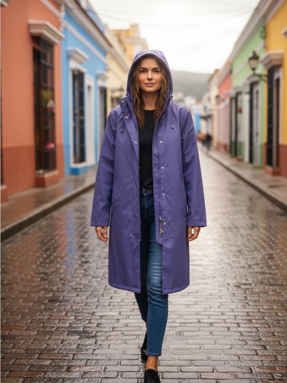 Gallery Purple Hooded Trench Coat